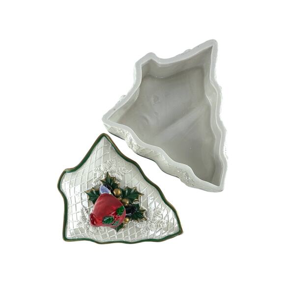 Vintage Hand Painted Cracker Barrel Christmas Tree Candy Trinket Dish With Pixie - Picture 6 of 16